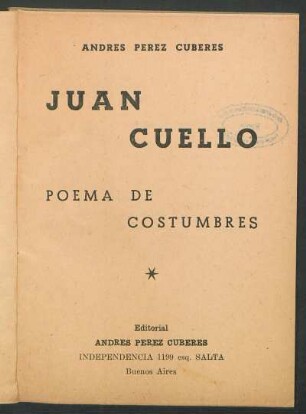 Juan Cuello : poema de costumbres