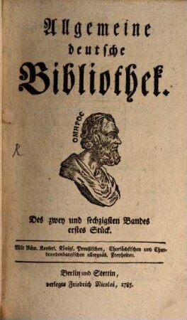 Allgemeine deutsche Bibliothek. 62. 1785