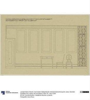 Darmstadt, Stallgebäude mit Kutscherwohnung für Julius Glückert, Schlafzimmer, Aufriss der Nordwand