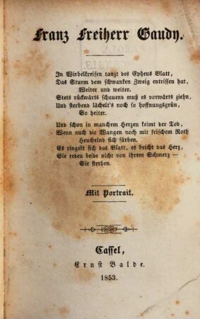 Franz Frh. Gaudy : mit Portr.