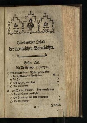 Tabellarischer Inhalt der lateinischen Sprachlehre