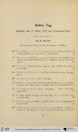 Dritter Tag: Samstag, den 9. April 1927 (Nr. 361-547)