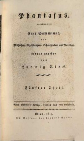 Phantasus : eine Sammlung von Mährchen, Erzählungen, Schauspielen und Novellen, 5