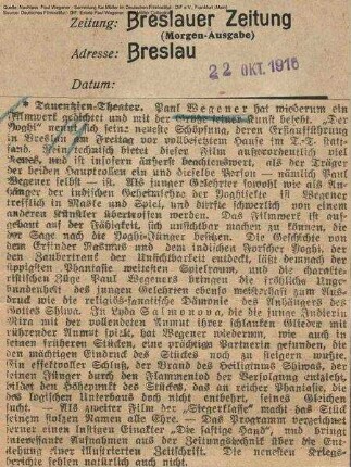 Kritik aus Breslauer Zeitung (22.10.1916)