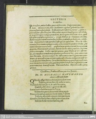 Clarissimo, Praestantissimoque viro-Juveni, Dn. M. Michael Havemanno edenti Astraeam suam