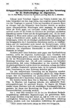 282-331, Kriegsgerichtspsychiatrische Erfahrungen und ihre Verwertung für die Strafrechtspflege im Allgemeinen