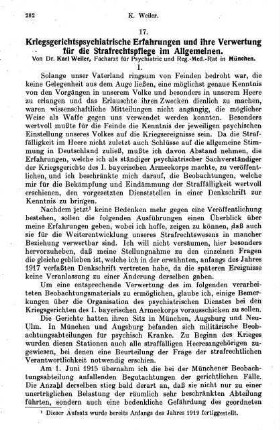 282-331, Kriegsgerichtspsychiatrische Erfahrungen und ihre Verwertung für die Strafrechtspflege im Allgemeinen
