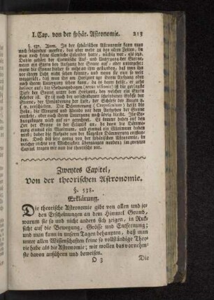 Zweytes Capitel, Von der theorischen Astronomie.