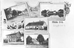 Mücka. Mehling Mühle, Sägewerk u.a. Motive, Ansichtskarte, um 1910, Repro (RA Görlitz, Postkartensammlung)