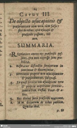 Caput III. De objecto usucapionis et praescriptionis tùm vero, tùm falso: ...