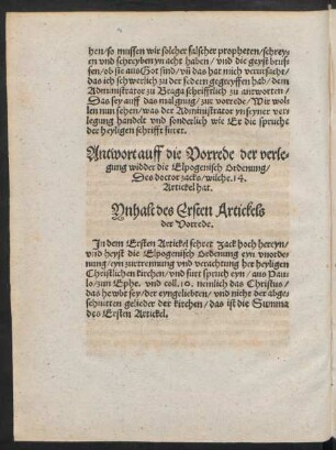 Inhalt des Ersten Artickels der Vorrede.