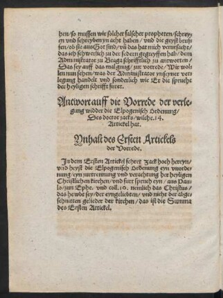 Inhalt des Ersten Artickels der Vorrede.