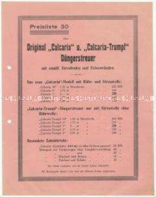 Preisliste für Düngerstreuer