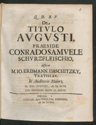 [Disputatio I.] De Titulo Augusti