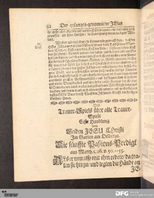 Die fuenffte Paßions-Predigt aus Matth. c. 26 v. 50-55. Der gefangen-genommene Jesus