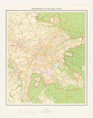 Übersichtskarte von Nürnberg. Zum Projekt gehörend: Werner March, Fußballstadion in der Kongresshalle, Nürnberg: Übersichtskarte von Nürnberg 1:30000