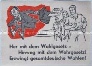 Illustrierter Klebezettel aus der DDR zur Verbreitung in West-Berlin mit der Forderung nach gesamtdeutschen Wahlen