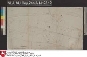 Nordwestliches Stadtgebiet von AURICH mit Einzeichnungen von Grundstücken und Gebäuden Teil einer Katasterkarte von Schulz Pergamin Format 54,2x30,6 M 1:1.000