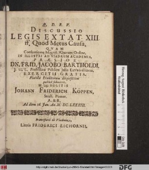 Discussio Legis Extat. XIII.ff. Quod Metus Causa