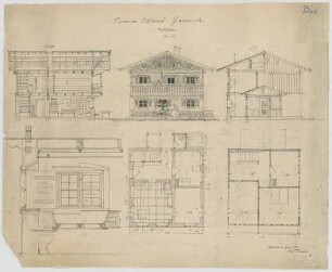 Thiersch, August ; Garmisch-Partenkirchen (Bayern); Pension Eckhard - Grundriss, Ansicht, Schnitt; Fenster (Ansichten, Schnitt)