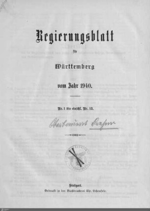 8.1940: Landesregierung, Amtsblatt 1940