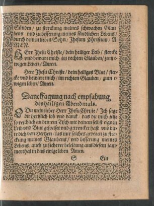 Dancksagung nach empfahung des heiligen Abendmals.