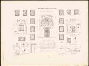 Reichsgericht, Leipzig: Tafel 68: Korridor im unteren Hauptgeschoss (Grundriss, Wände und Details) (aus: Der Reichsgerichtsbau zu Leipzig, Berlin 1898)