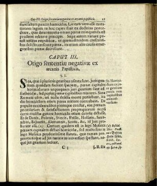 Caput III. Origo sententiae negativae ex arcanis Papisticis.