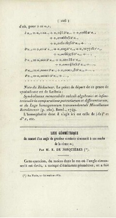 Lieu géométrique du sommet d'un angle de grandeur constante circonscrit à une courbe de la classe n.