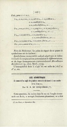 Lieu géométrique du sommet d'un angle de grandeur constante circonscrit à une courbe de la classe n.