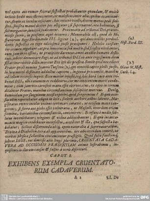 CAPUT I. EXHIBENS EXEMPLA CRUENTATIORUM CADAVERUM.