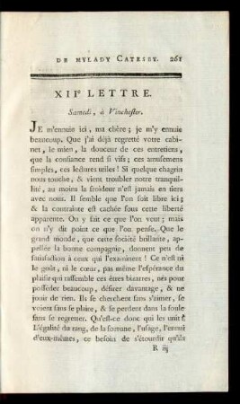 XIIe Lettre. samedi, à Vinchester.