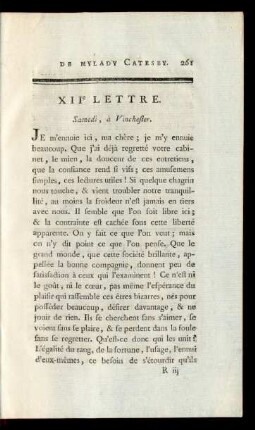 XIIe Lettre. samedi, à Vinchester.