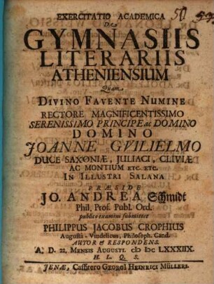 Exercitatio Academica De Gymnasiis Literariis Atheniensium