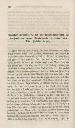 328-357 Zweiter Sendbrief, die Gesangbuchsreform betreffend, an meine Amtsbrüder gerichtet