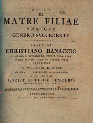 De Matre Filiae Una Cum Genero Succedente