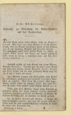 Erste Abtheilung. Gespräche zur Erweckung der Aufmerksamkeit und des Nachdenkens