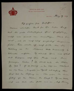 Nr. 12: Brief von Emanuel Lasker an Adolf Hurwitz, New York, NY, 19.3.1903