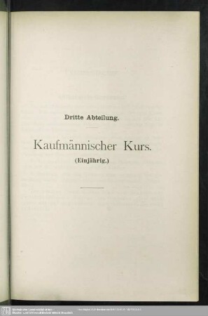 III. Kaufmännischer Kurs (einjährig)