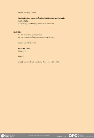 Brief von Oskar Pank an Bogumił Šwjela