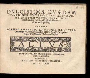 Johannes Knöfel: Dulcissimae quaedam cantiones. Altus