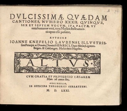 Johannes Knöfel: Dulcissimae quaedam cantiones. Altus