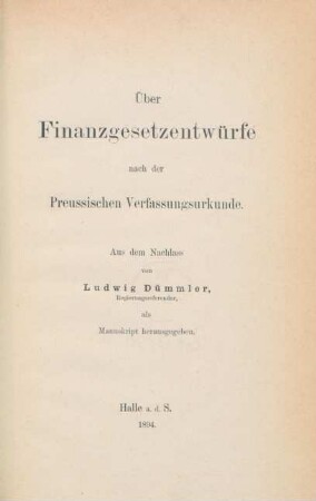 Über Finanzgesetzentwürfe nach der Preußischen Verfassungsurkunde