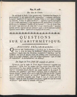 Questions Sur L'Arithmétique