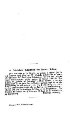 Lateinloses Schulwesen vor hundert Jahren : Sprechsaal