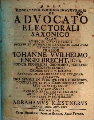 Diss. iur. inaug. de advocato electorali Saxonico