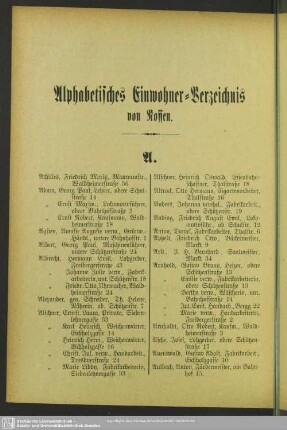 Einwohnerverzeichnis : Alphabetisches Einwohner-Verzeichnis von Nossen