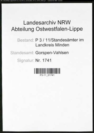 Sterberegister Standesamt Gorspen-Vahlsen
