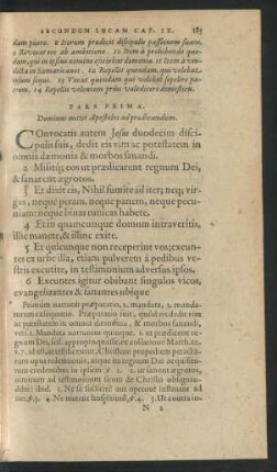 Pars Prima. Dominus mittit Apostolos ad praedicandum.