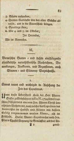 XI. Vermischte Garten- und dahin einschlagende physikalische naturhistorische Nachrichten, ... (Fortsetzung folgt)